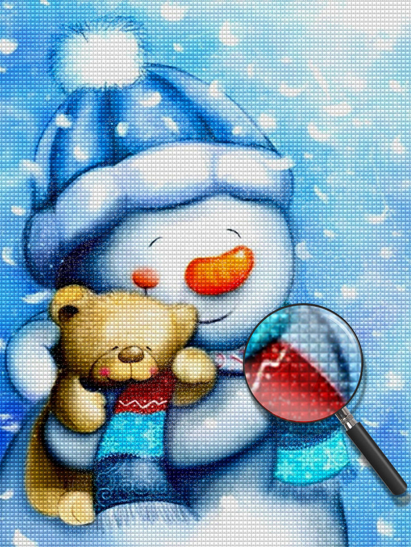 Bärchen haltender weihnachtlicher Schneemann Diamond Painting