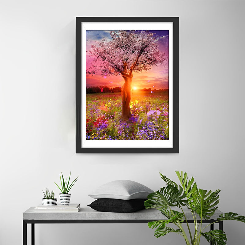 Baum Blumen Sonnenaufgang Diamond Painting