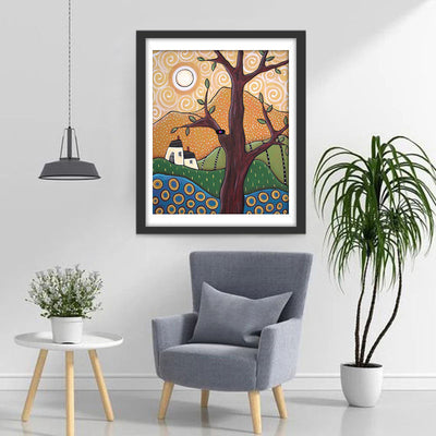 Baum und Berg Diamond Painting