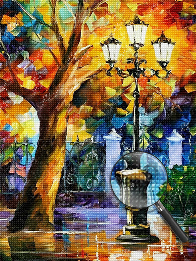 Baum und Straßenlampe im Ölgemälde-Stil Diamond Painting