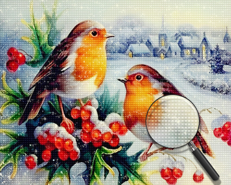 Beeren und Vögel im Winter Diamond Painting