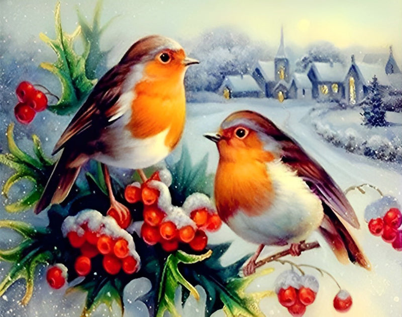 Beeren und Vögel im Winter Diamond Painting