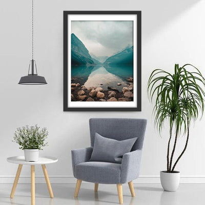 Berg Fluss Nebel Diamond Painting