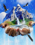 Berg und Wasserfall in der Hand Diamond Painting