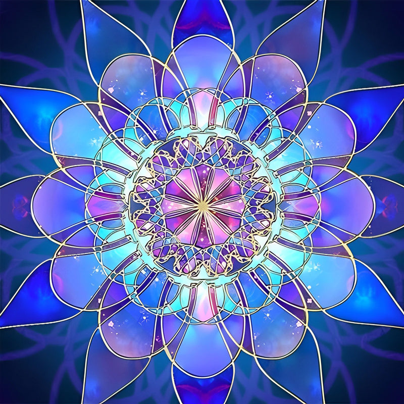 Blau-lila Lotus-Mandala Diamond Painting