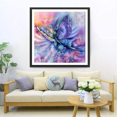 Blau-lila Schmetterling und Blumen Diamond Painting