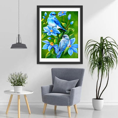 Blaue Blumen und Vögel Diamond Painting