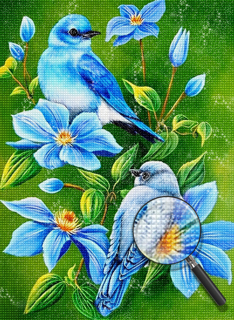 Blaue Blumen und Vögel Diamond Painting