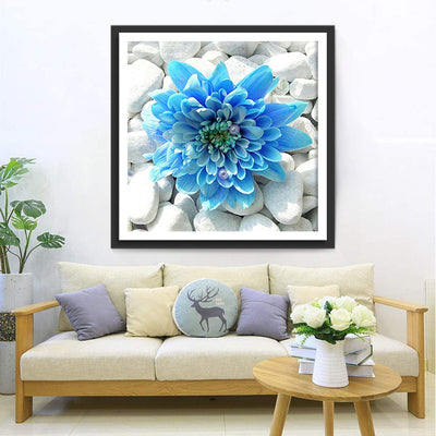 Blaue Chrysantheme auf weißen Steinen Diamond Painting