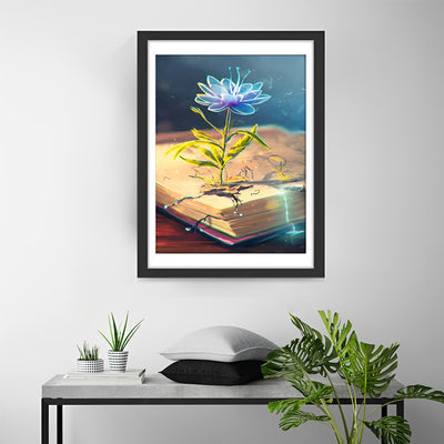 Blaue Lotusblume auf dem Buch Diamond Painting