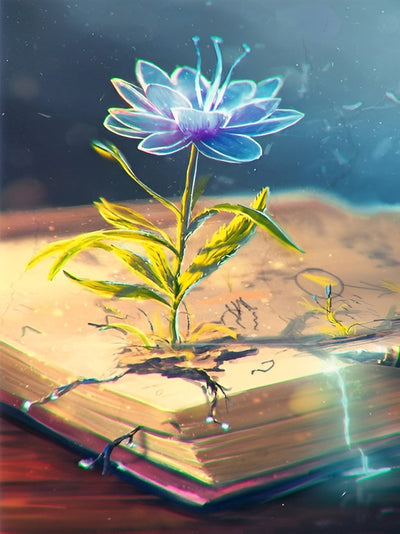 Blaue Lotusblume auf dem Buch Diamond Painting