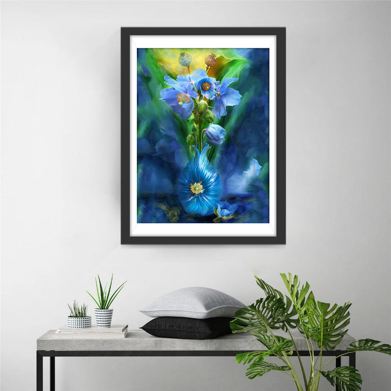 Blaue Mohnblumen in der blauen Vase Diamond Painting