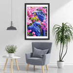 Blaue Papageien und rosa Blumen Diamond Painting