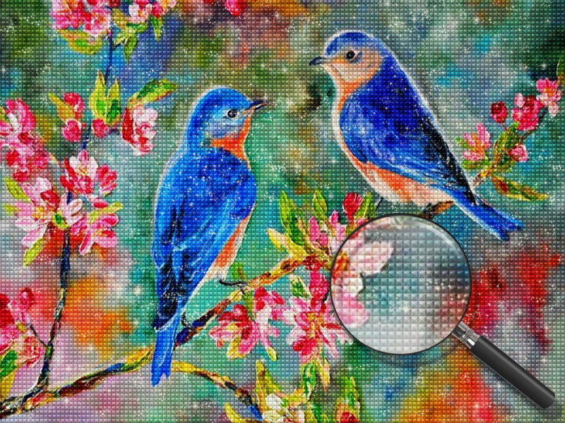 Blaue Vögel auf dem Pfirsichzweig Diamond Painting