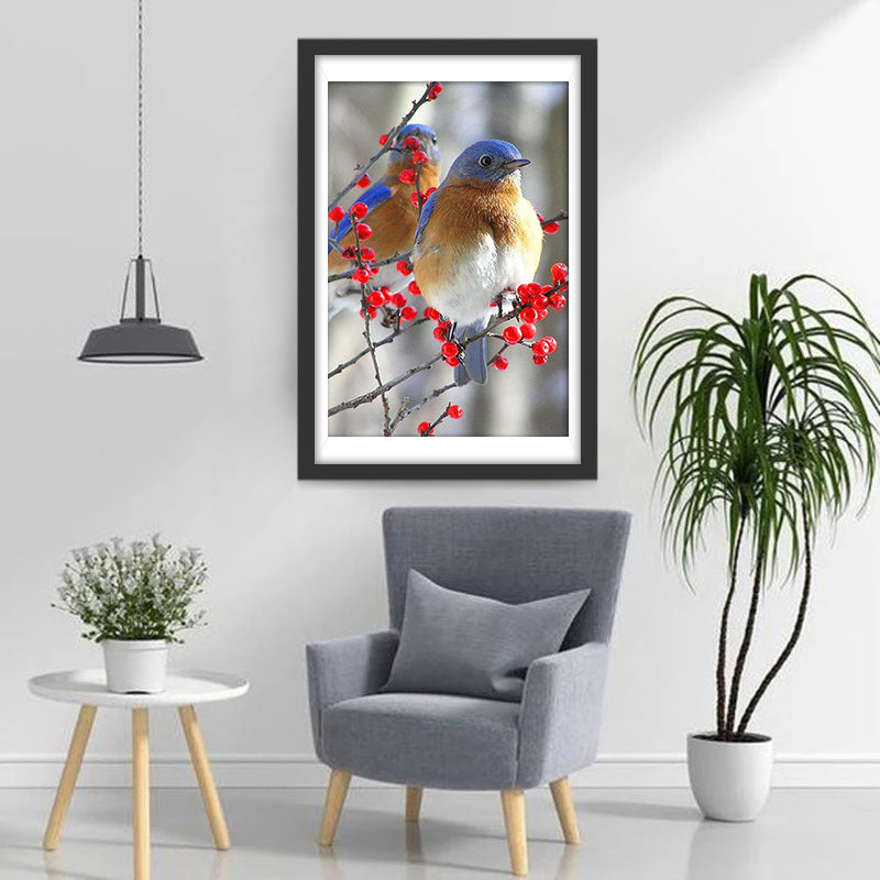 Blaue Vögel und Beeren Diamond Painting