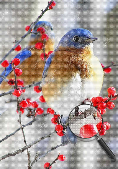 Blaue Vögel und Beeren Diamond Painting