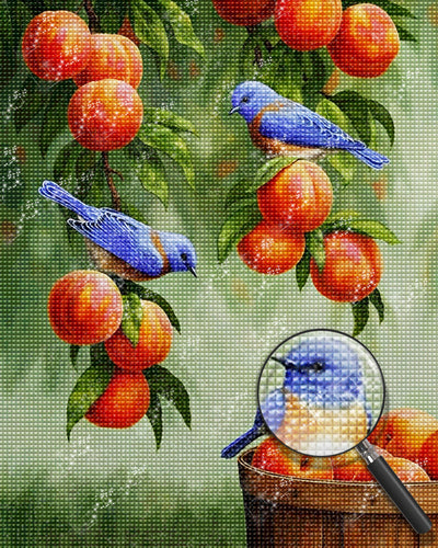 Blaue Vögel und Pfirsiche Diamond Painting