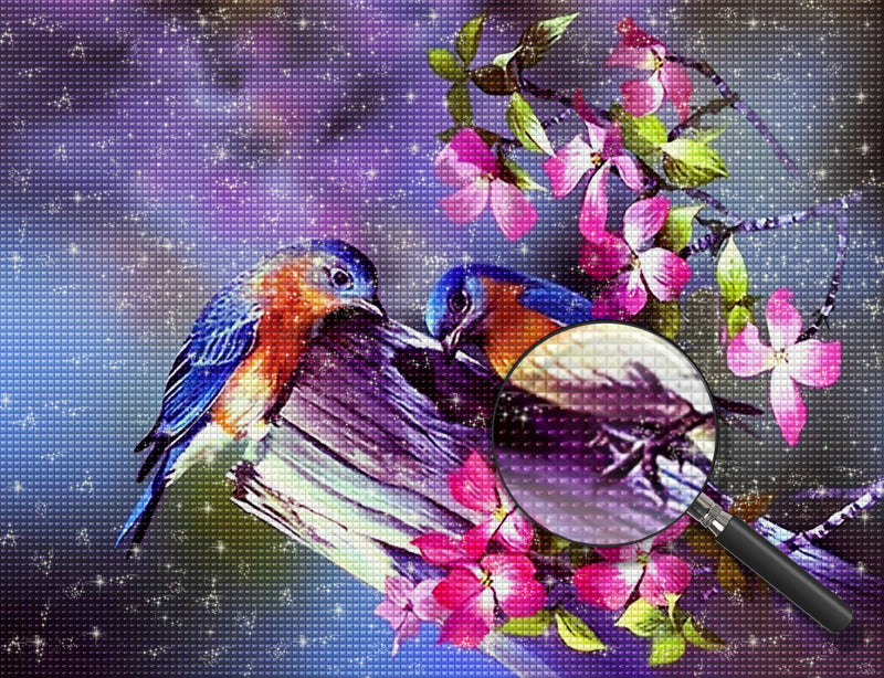 Blaue Vögel und rote Blumen Diamond Painting