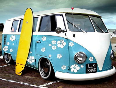 Blauer Bus und Surfbrett Diamond Painting