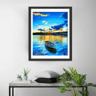 Blauer Himmel, blaues Meer und Boot Diamond Painting