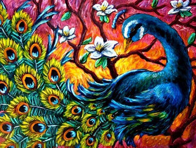 Blauer Pfau auf Magnolienbaum Diamond Painting