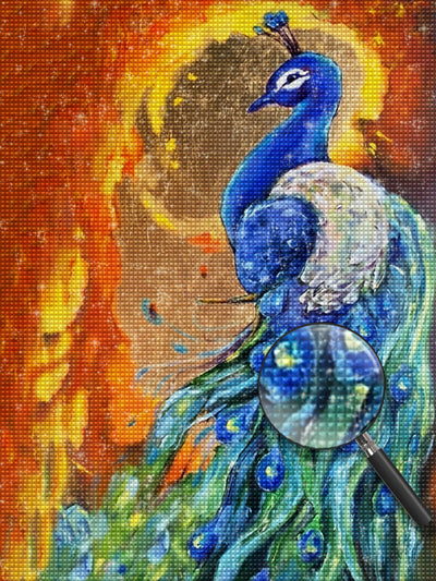 Blauer Pfau und Flamme Diamond Painting