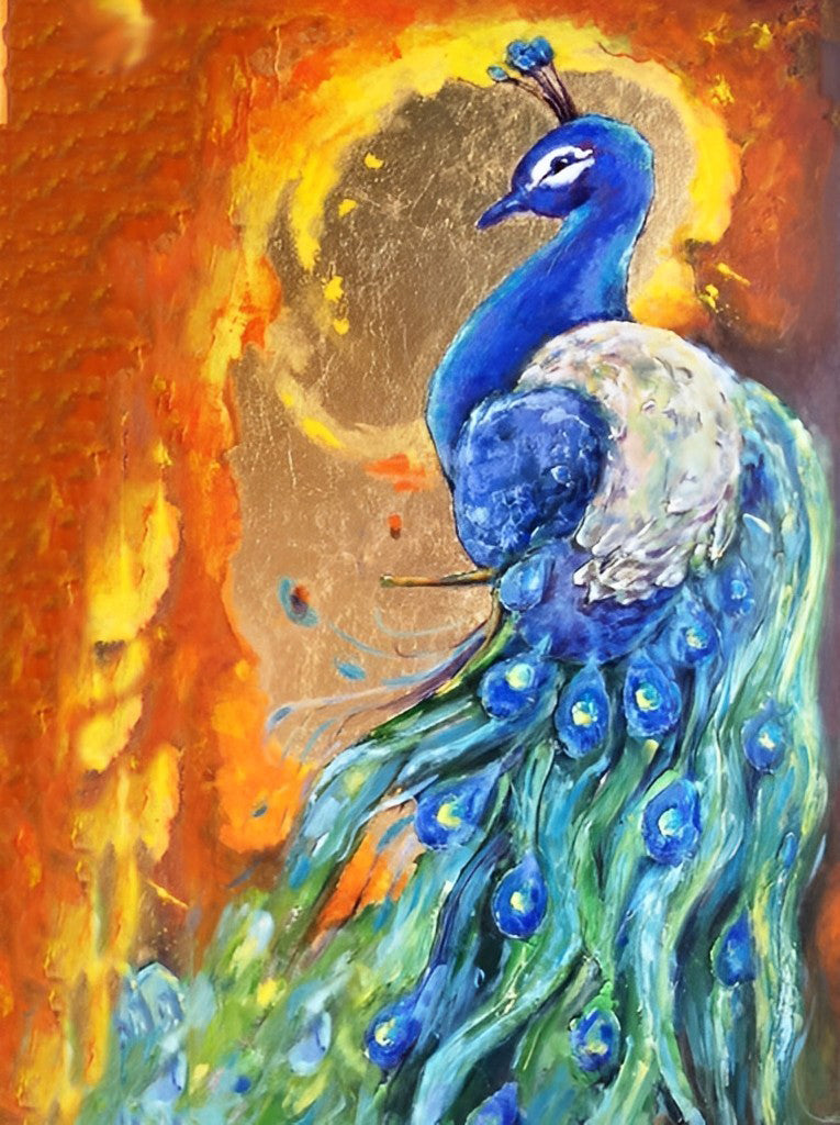 Blauer Pfau und Flamme Diamond Painting