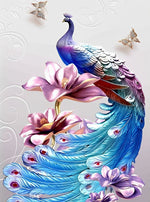 Blauer Pfau und Magnolien Diamond Painting