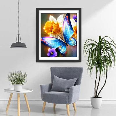 Blauer Schmetterling und Blumen Diamond Painting