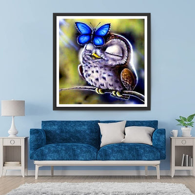 Blauer Schmetterling und Eule Diamond Painting