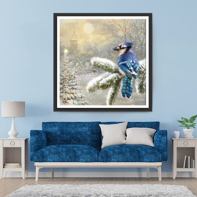 Blauer Vogel im Schnee Diamond Painting