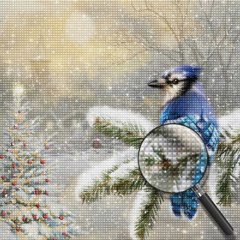 Blauer Vogel im Schnee Diamond Painting