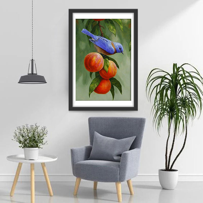 Blauer Vogel und Pfirsiche Diamond Painting