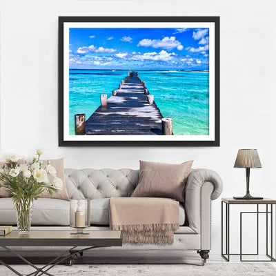 Blaues Meer und Trestle-Brücke Diamond Painting