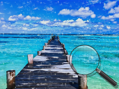 Blaues Meer und Trestle-Brücke Diamond Painting