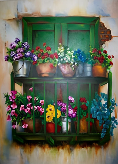 Blumen auf der Fensterbank Diamond Painting