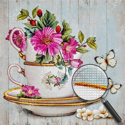 Blumen in der Tasse Diamond Painting