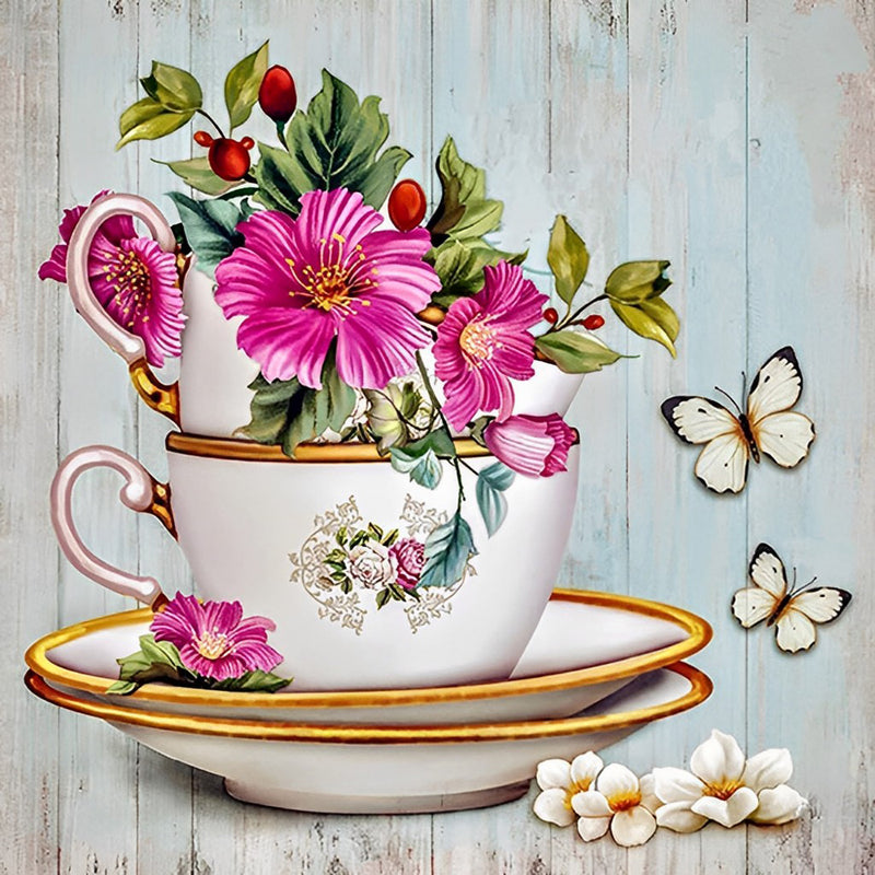 Blumen in der Tasse Diamond Painting