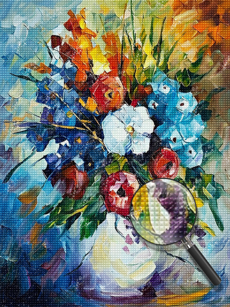 Blumen in der weißen Flasche Diamond Painting