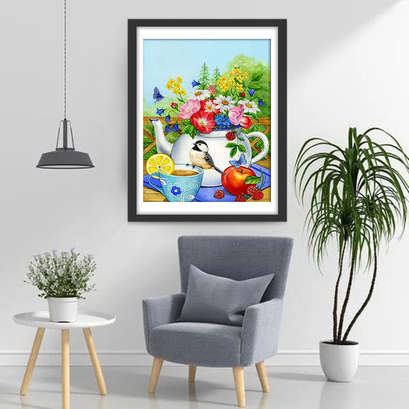 Blumen Kaffee Vogel Diamond Painting