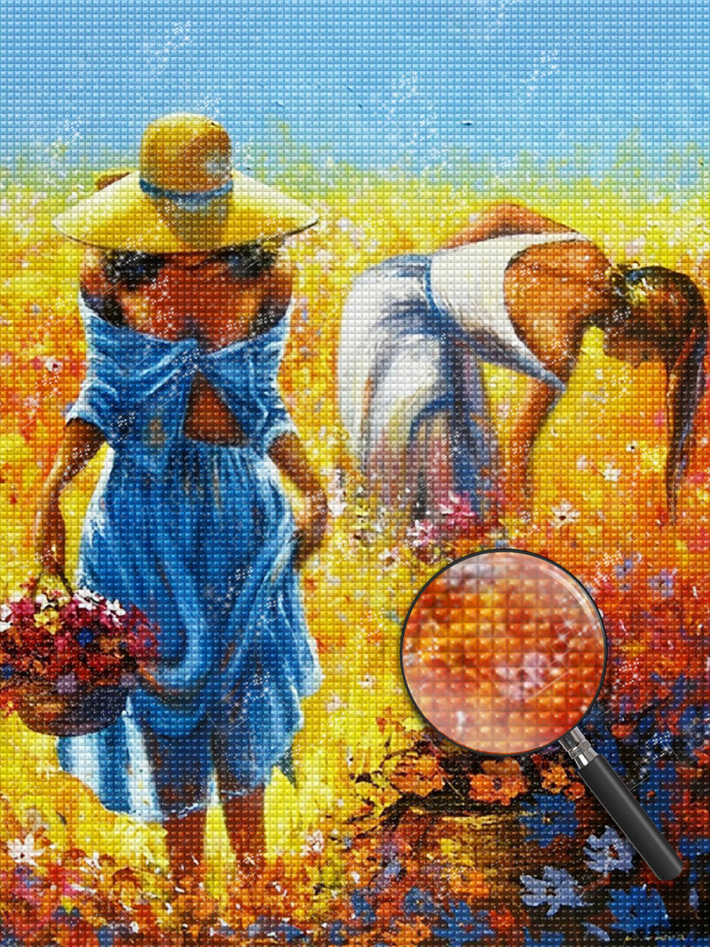 Blumen pflückende schöne Frauen Diamond Painting