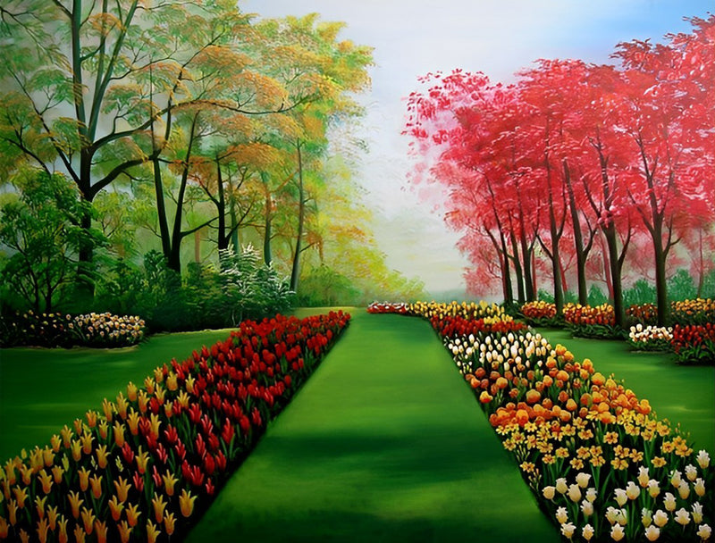 Blumen und Bäume im Frühling Diamond Painting