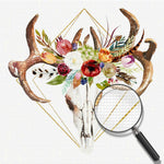 Blumen und Geweihe auf dem Kopf vom Skelett-Hirsch Diamond Painting