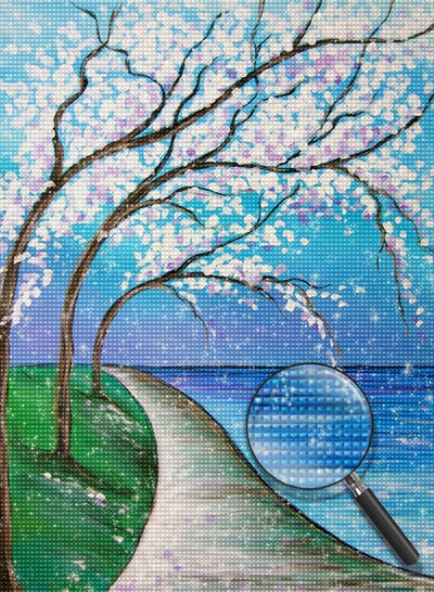 Blumenbäume am See Diamond Painting