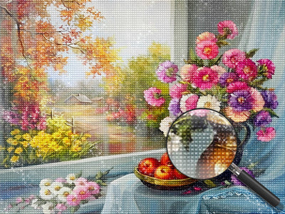 Blumenstrauß im Herbst am Fenster Diamond Painting