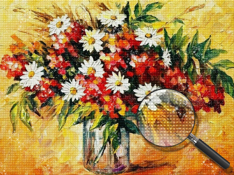 Blumenstrauß und orangefarbener Hintergrund Diamond Painting