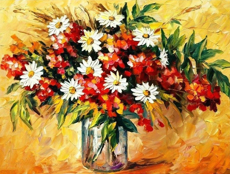 Blumenstrauß und orangefarbener Hintergrund Diamond Painting