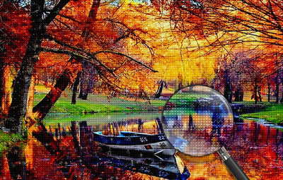 Boot auf dem See im Wald im Herbst Diamond Painting