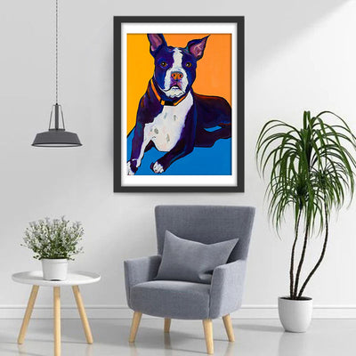 Boston Terrier auf orange Hintergrund Diamond Painting