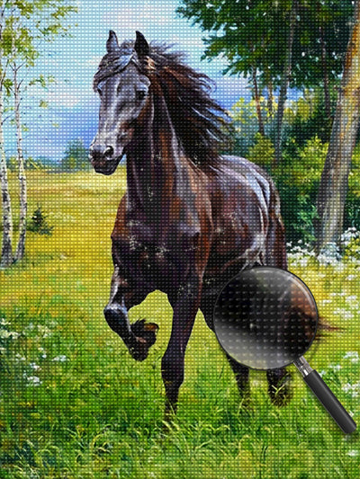 Braunes Pferd auf dem Gras Diamond Painting